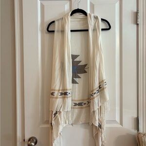 Boho Cream and Gray Fringe Vest